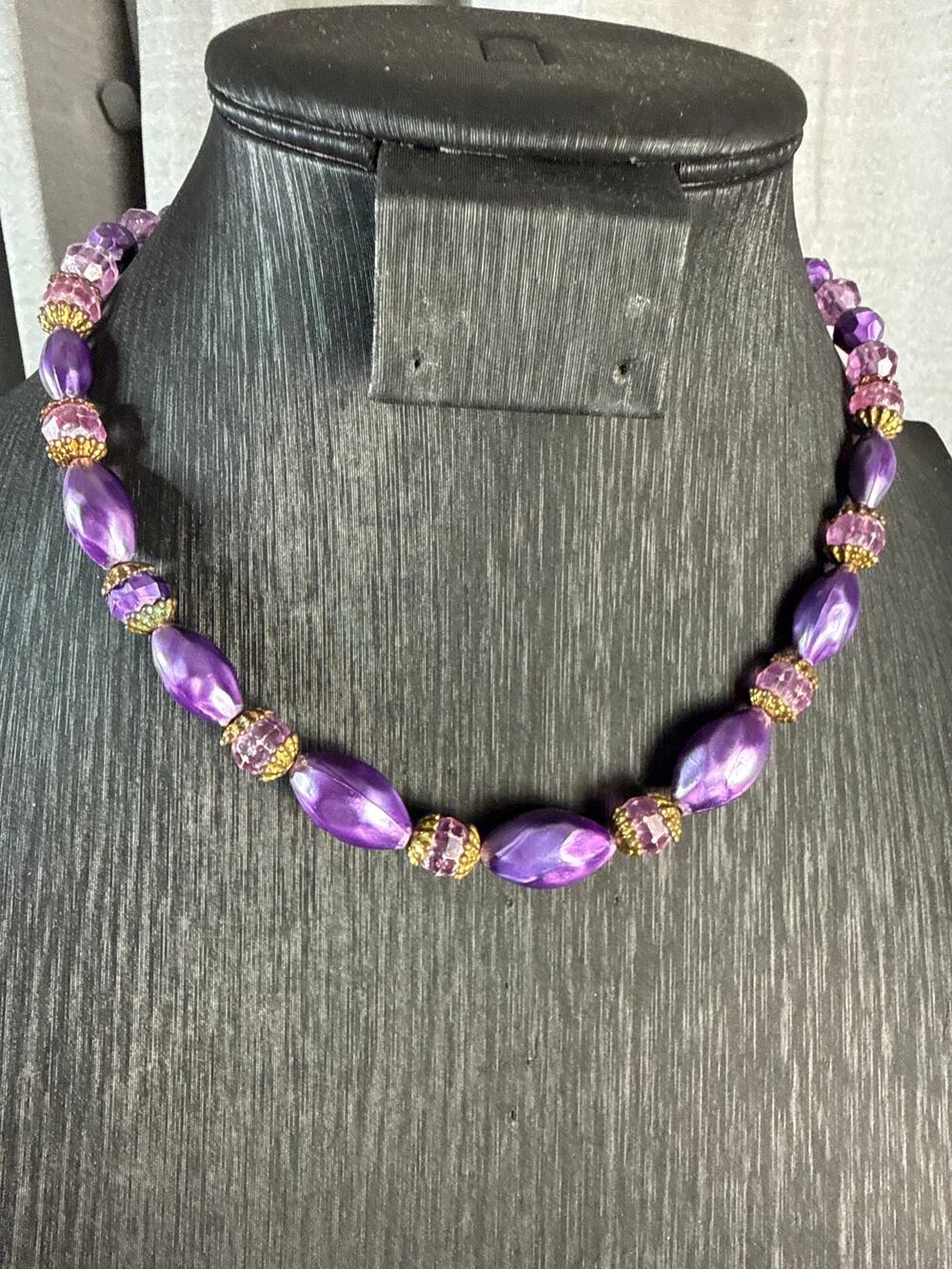 Vintage Purple Beaded Choker Necklace